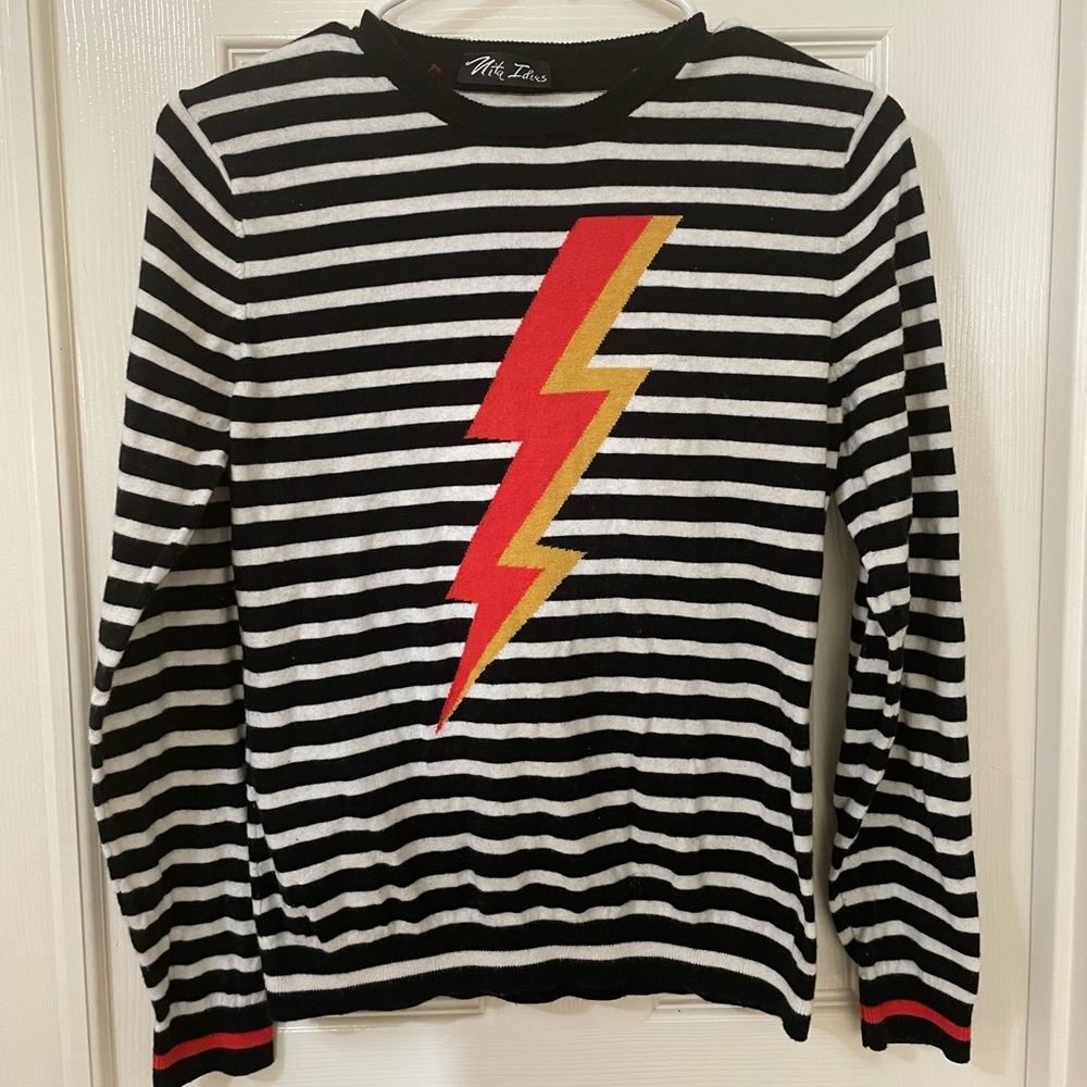 Black and white striped lightning bolt sweater